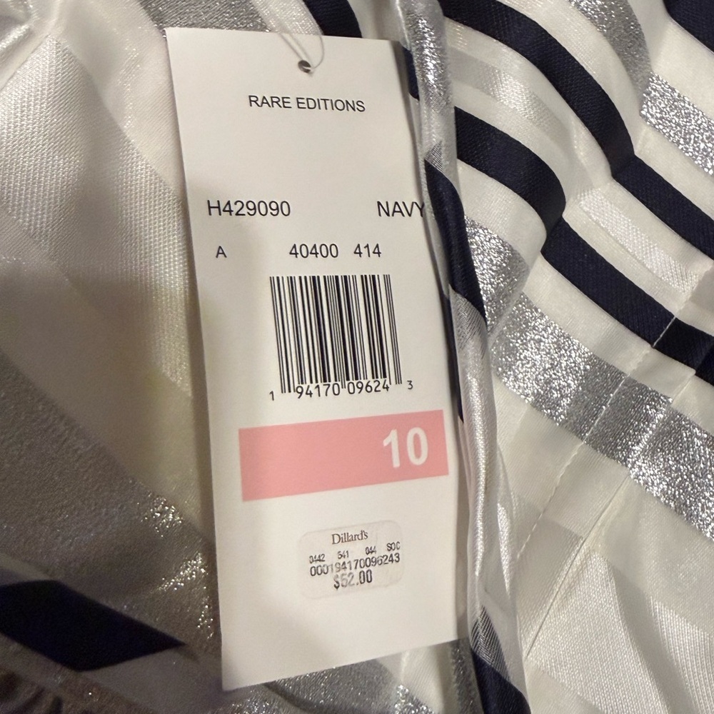 Rare Editions Navy and Silver Striped Kids Dress - Picture 2 of 2